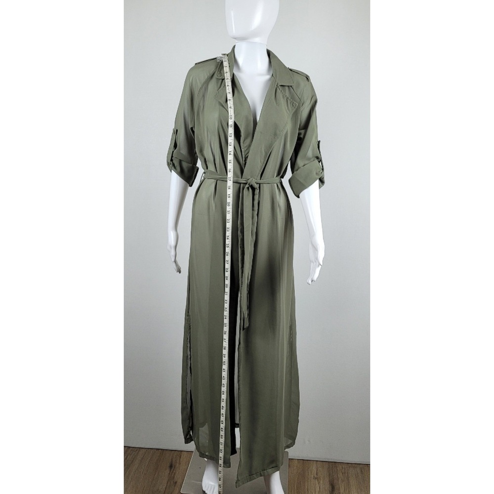Olive Green Duster Cardigan Sheer Trench Style Womens - Large - Picture 2 of 10